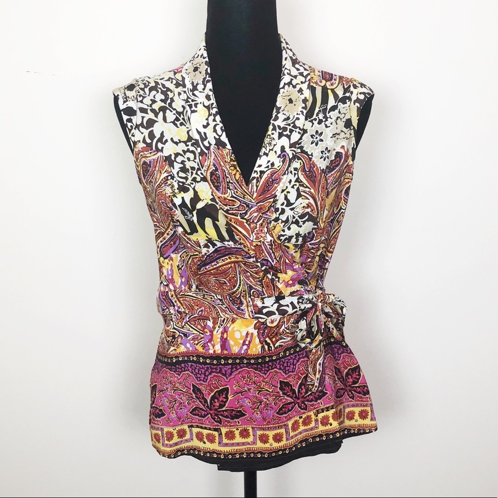 Nygard Collection Silk Sleeveless Wrap Top